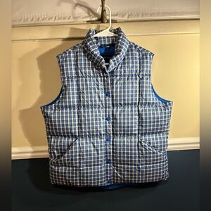 Women’s Lands' End Blue and White Plaid Vest, Size Large (14-16)